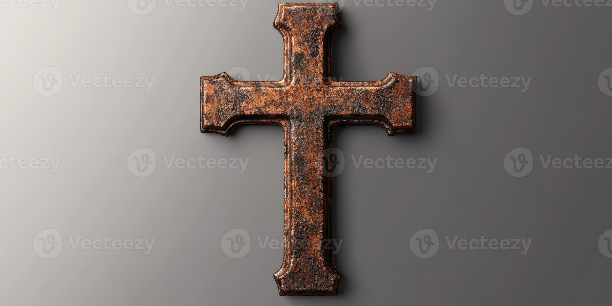 Cross with rustic texture against a simple backdrop displaying artistic design elements and intricate details photo
