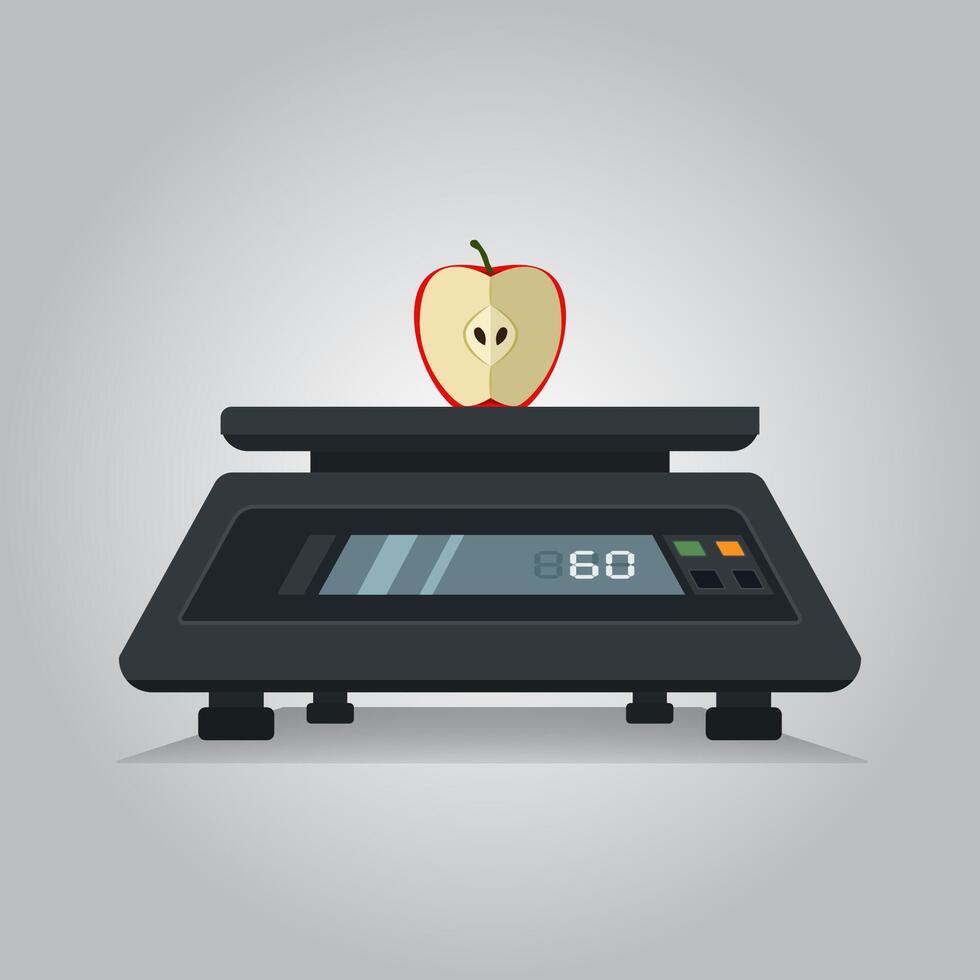 Weight of slice an apple on a digital scale vector