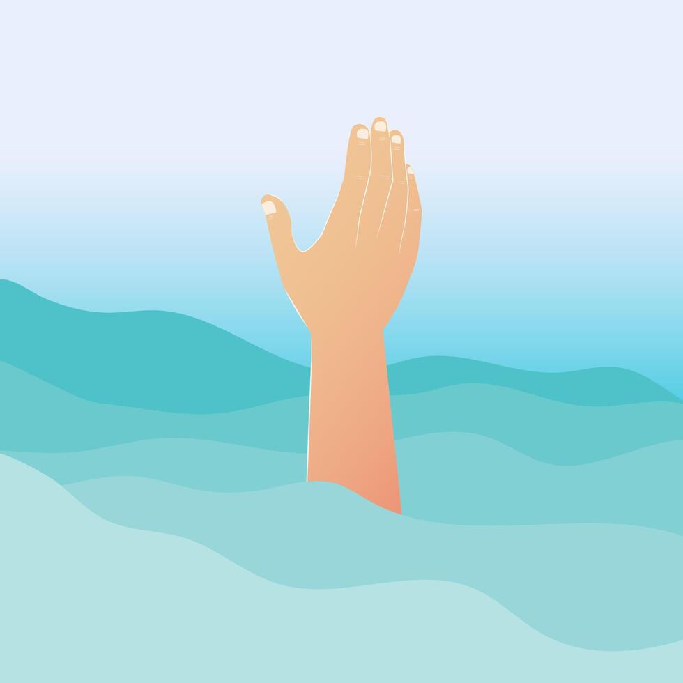Hand of a person drowning in the sea illustration vector