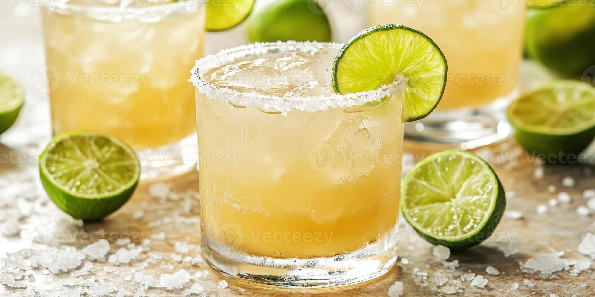 Refreshing cocktails with lime and salt served on a wooden table during a sunny afternoon gathering with friends photo