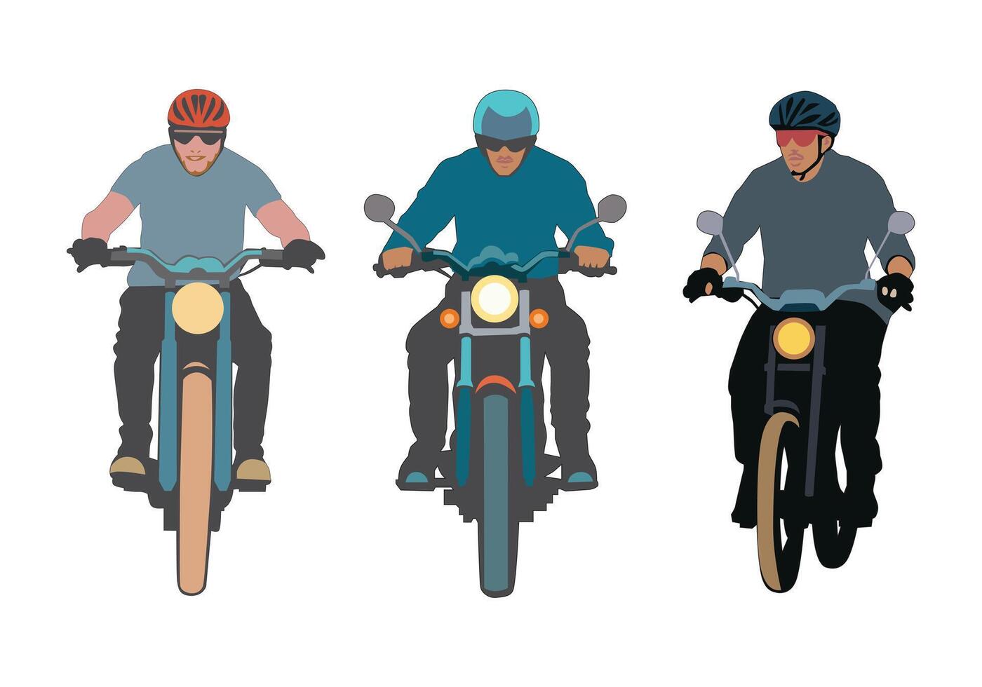 Collection of A Man Riding Motorbike Front View, Illustration isolated on white background. vector
