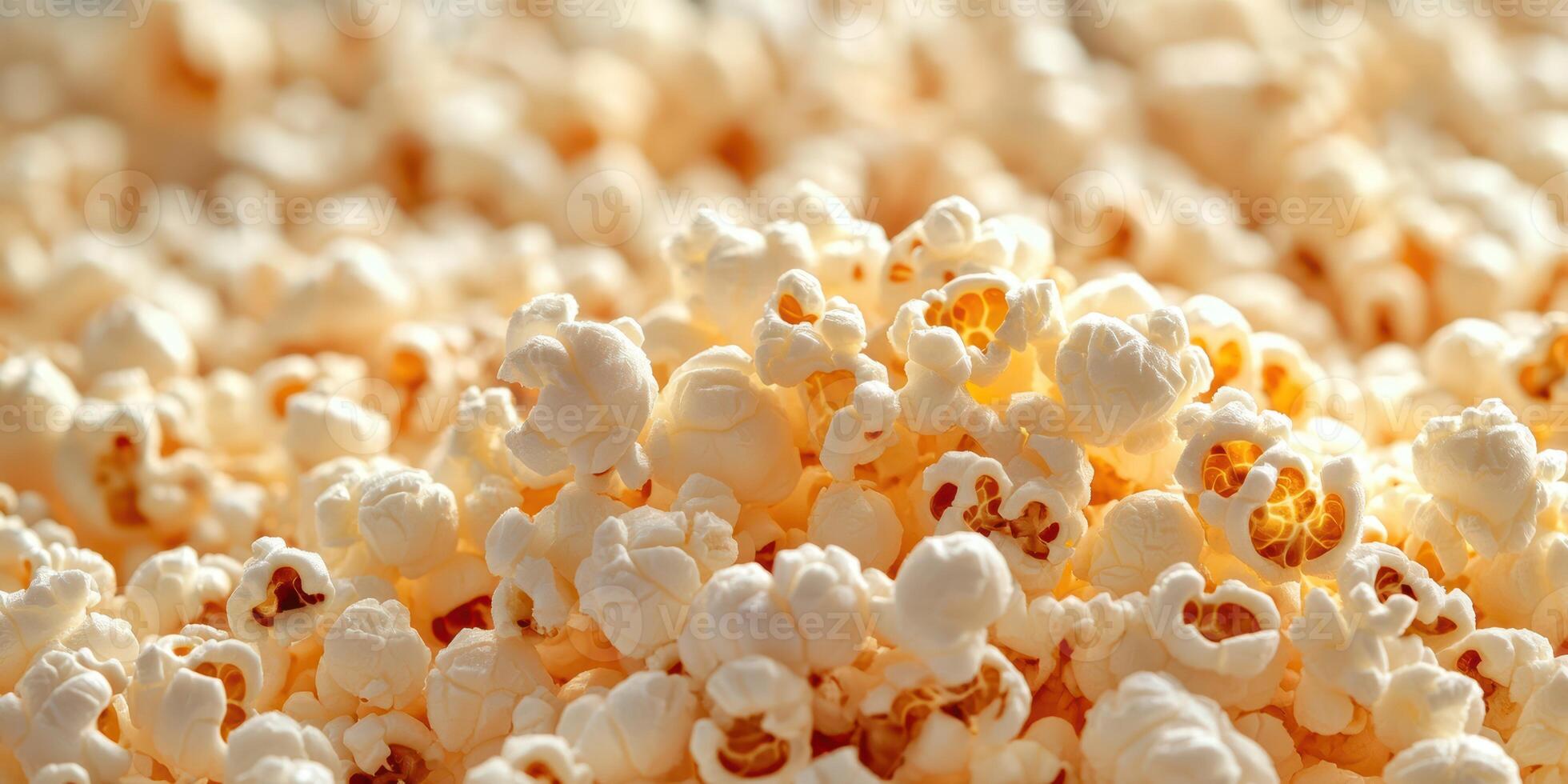 Freshly popped popcorn scattered on a flat surface ready for snacks during movie night at home photo