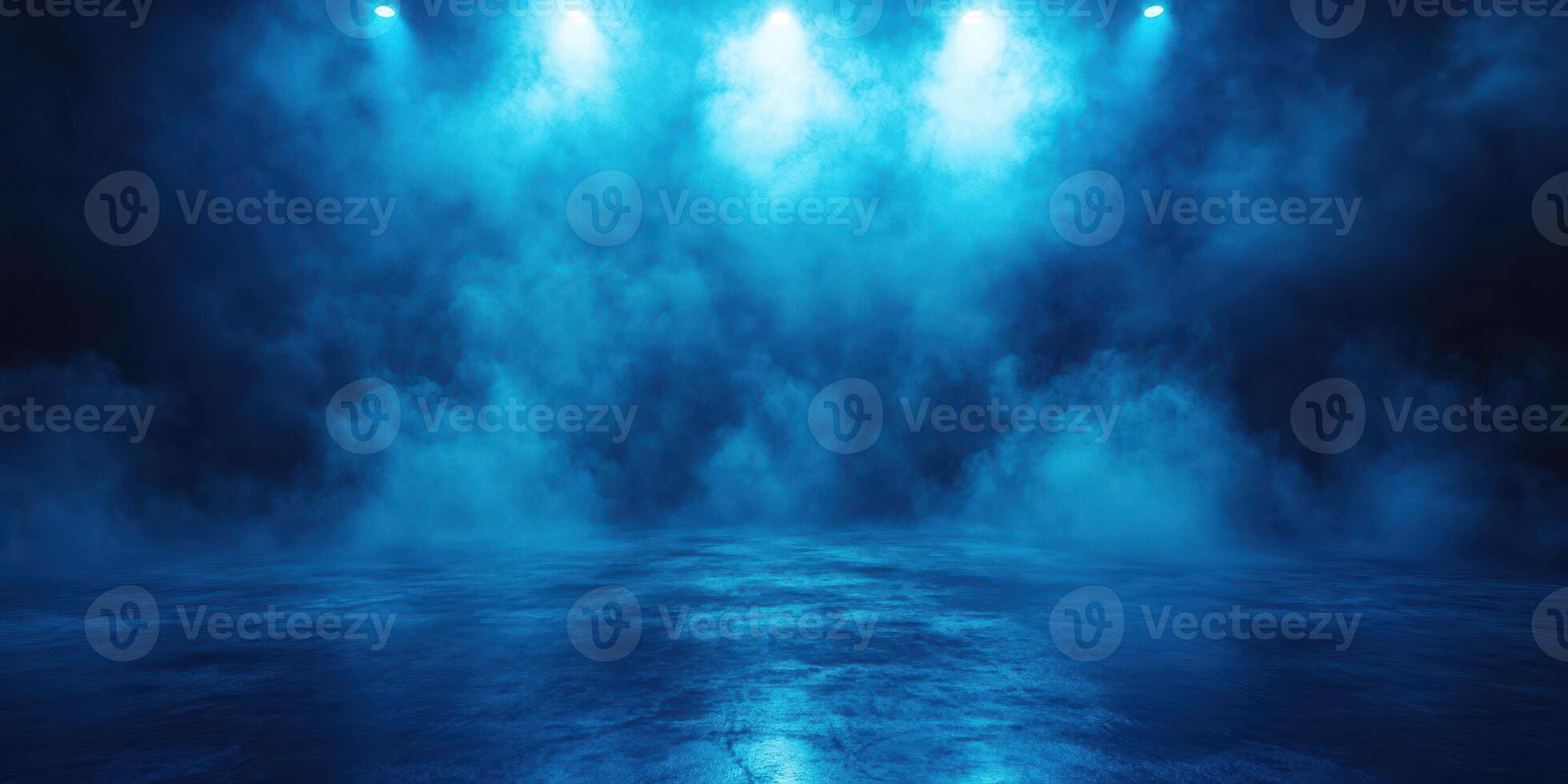 Stage illuminated by blue light with a misty background creating a dramatic atmosphere for a performance or event photo