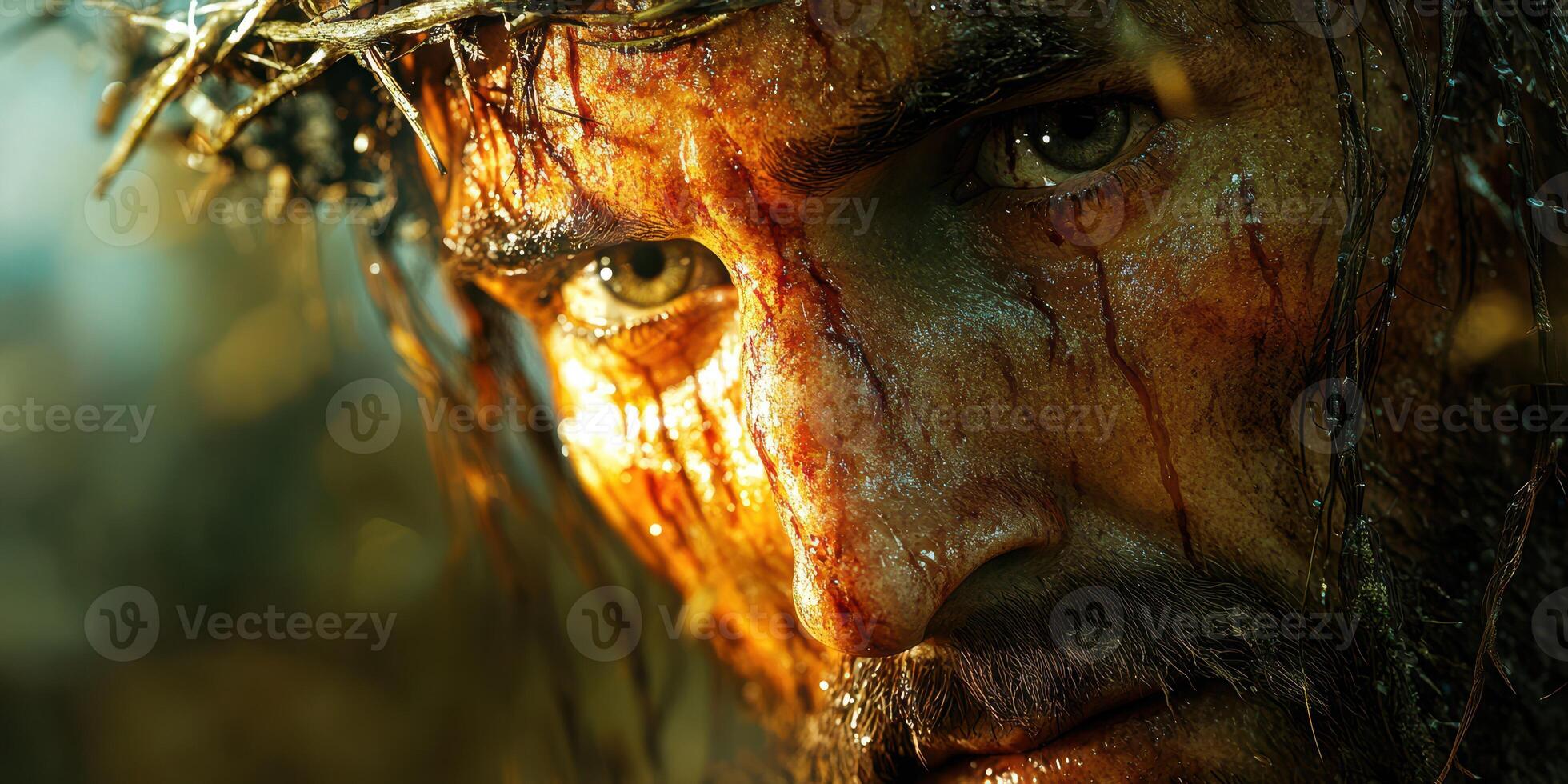 Passion and Suffering at the Crucifixion in a Dramatic Religious Depiction photo