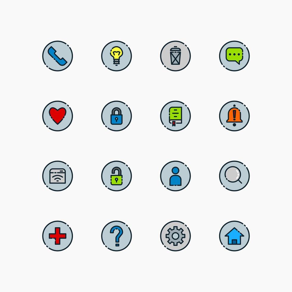 Design Illustration graphic of essential set icon with liine and color style. Suitable for UI, mobile design, web design, etc. vector