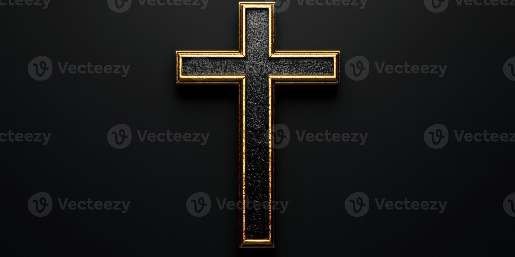 Golden embellished cross displayed against a dark background evokes a sense of reverence and artistic craftsmanship photo