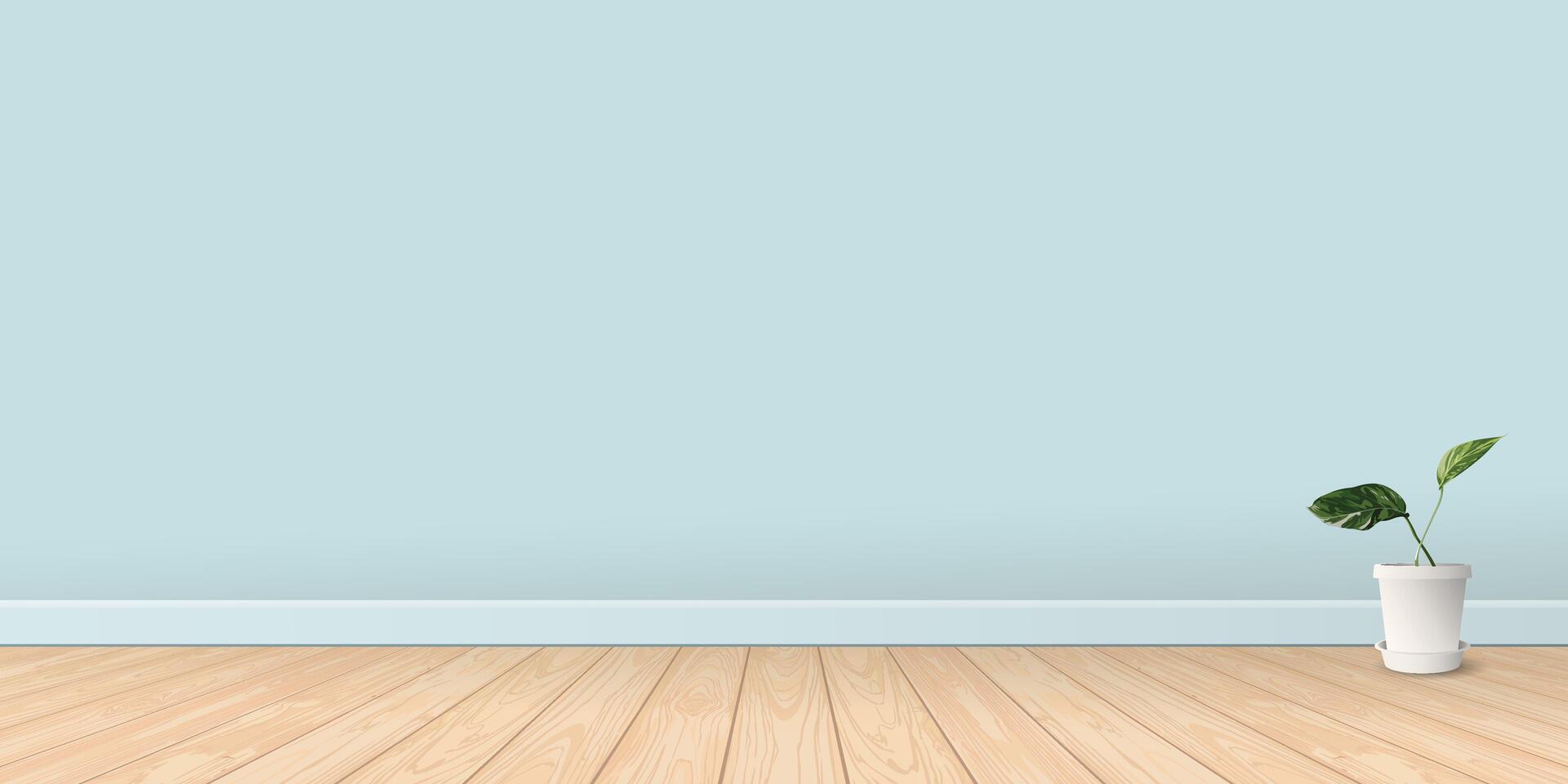 Empty room with light blue wall and whitewashed wooden floor graphic illustration. vector