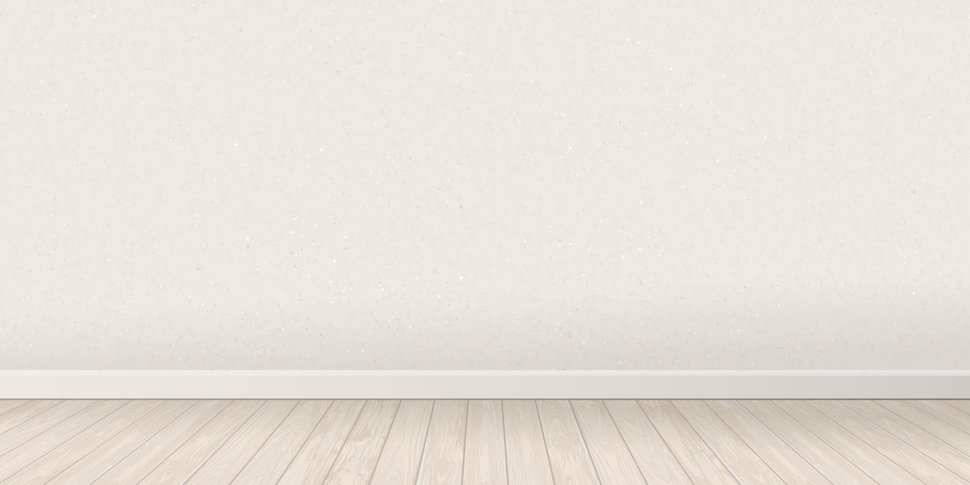 Empty room with old white cement wall and whitewashed wooden floor fade condition graphic illustration. vector