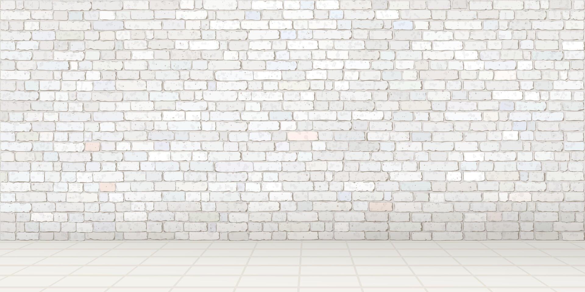 Empty room with old white brick block wall and tile floor graphic illustration. vector