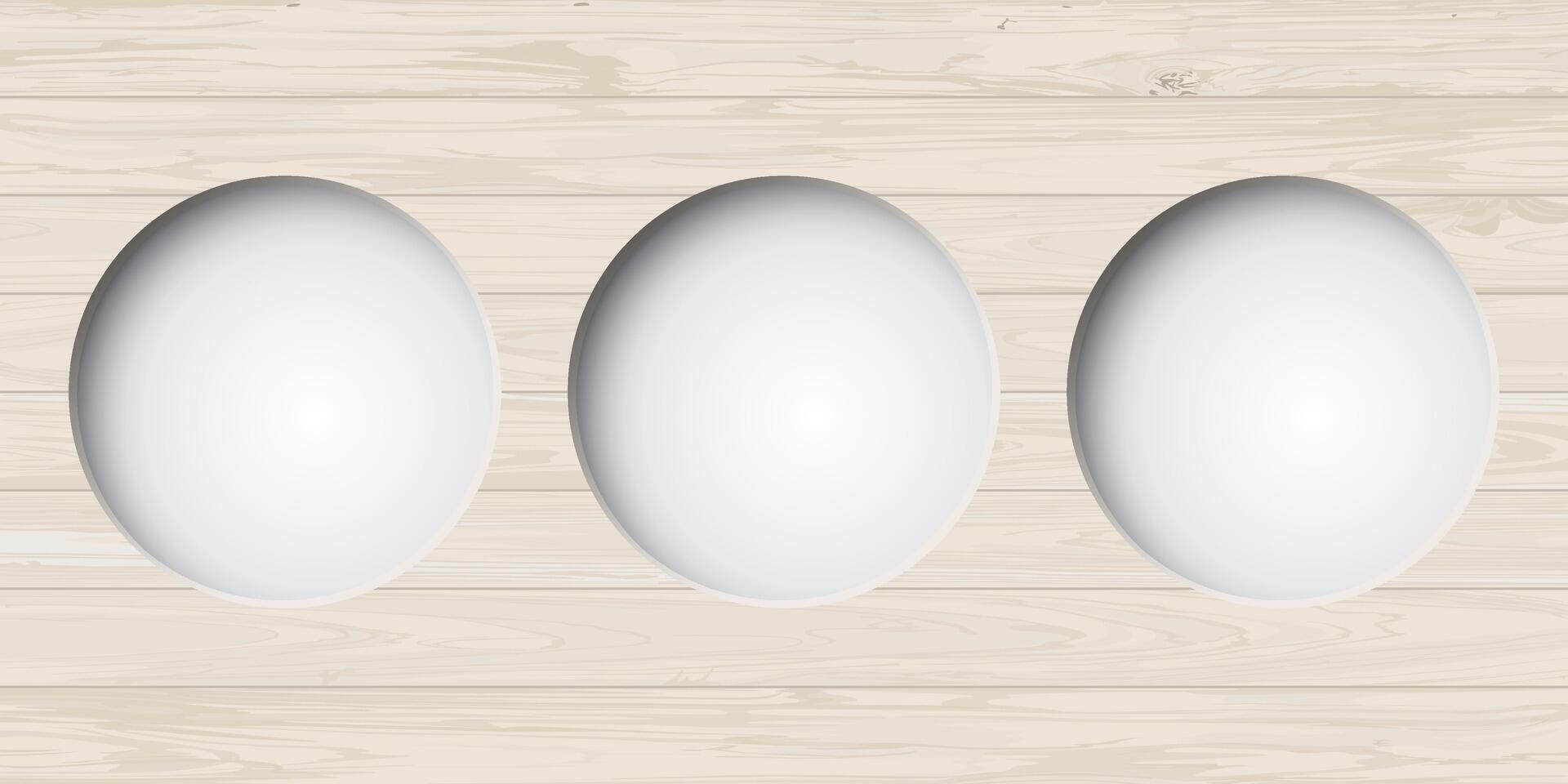 Three of 3D circle frame paper cut style with cut timber panels whitewashed fade condition background graphic illustration have blank space. vector