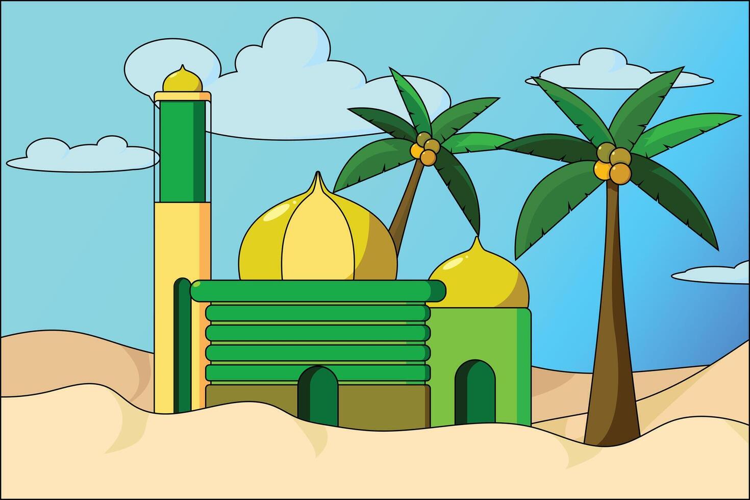 Ramadhan Mosque in the desert Illustration background design vector