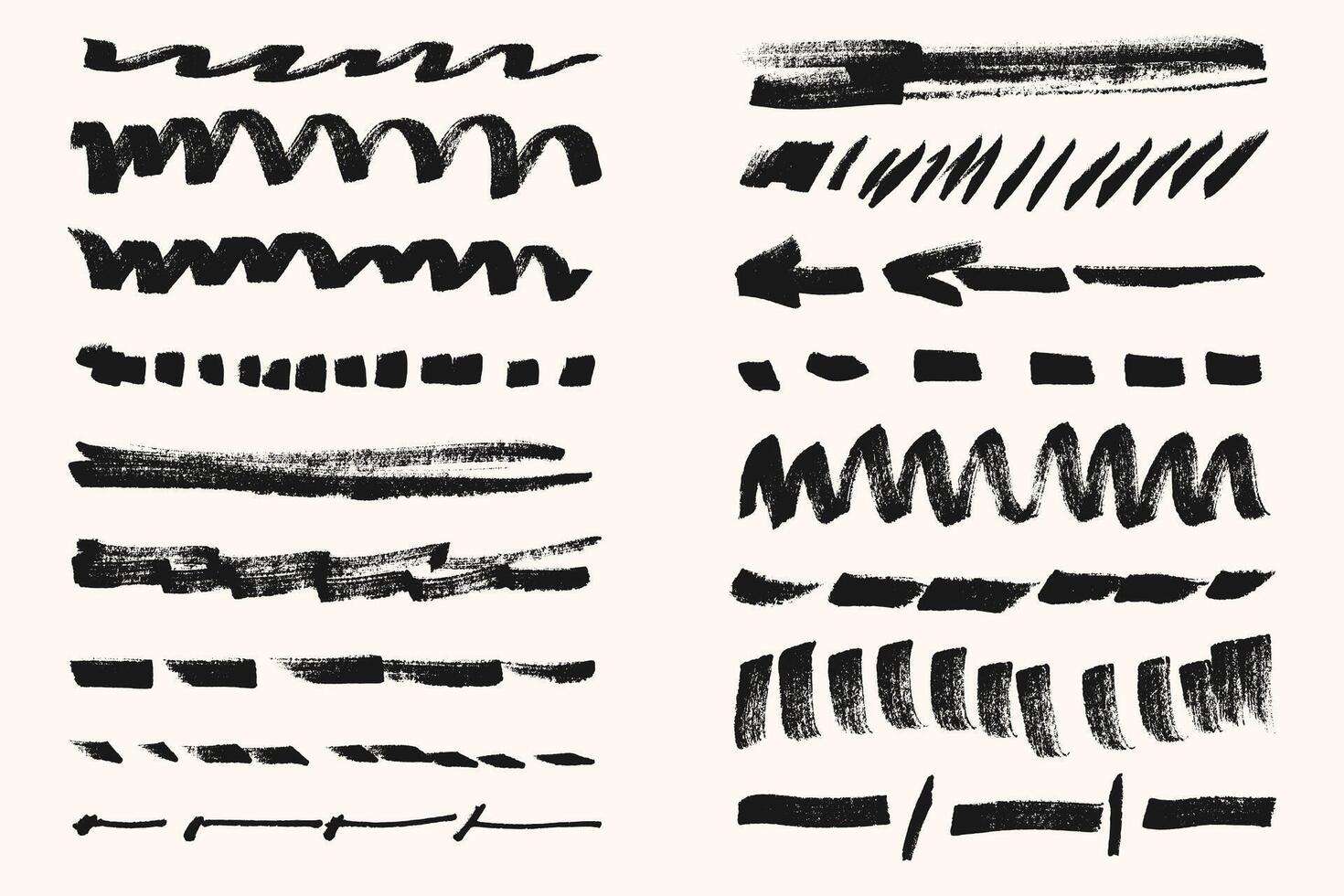 Permanent marker lines for underlining and highlight. Black marker stroke collection. vector