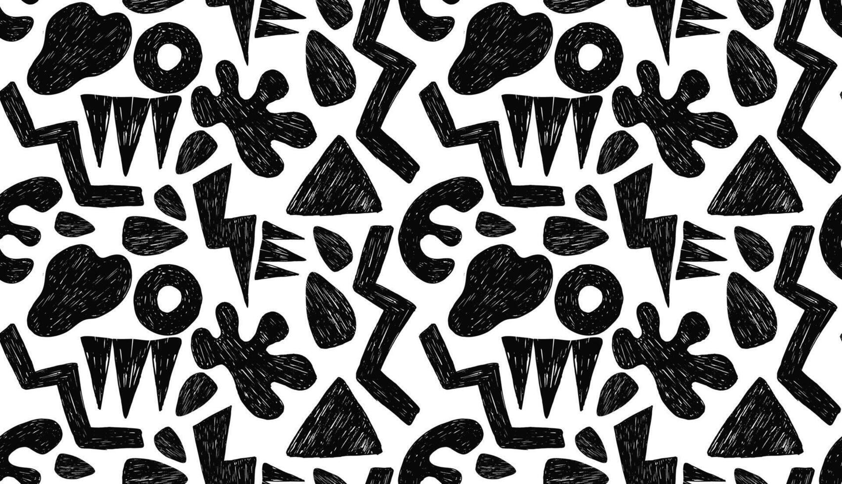 Abstract seamless pattern with bold groovy geometric bizarre shapes in trendy crayon drawing style. Bold pencil abstract shapes. vector