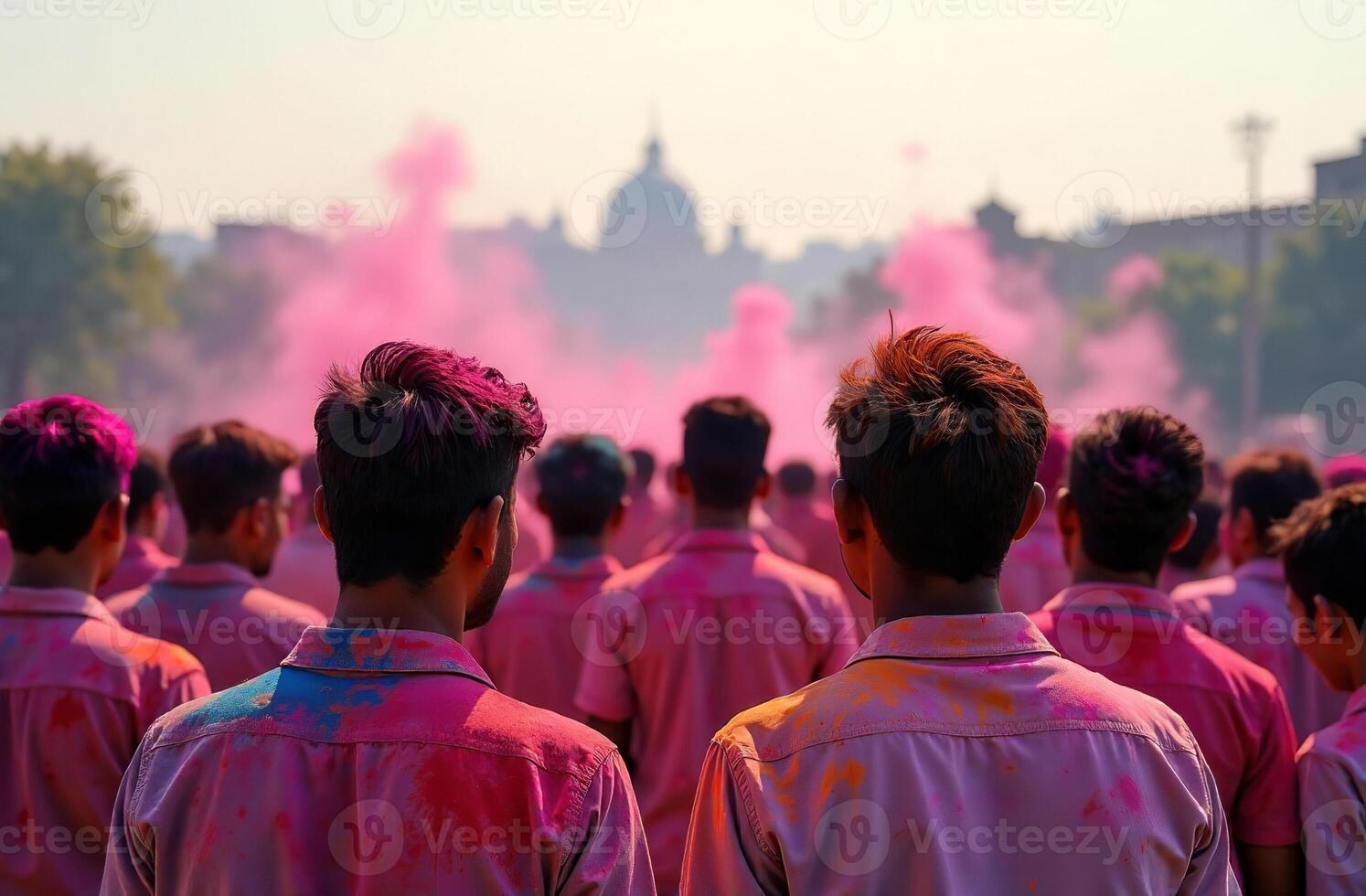 People juicy in splash multicolored holi paint Indian spring festival photo