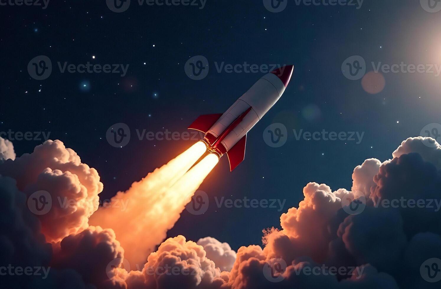 The launch of spacecraft obscure, cosmos mission in an open galaxy photo