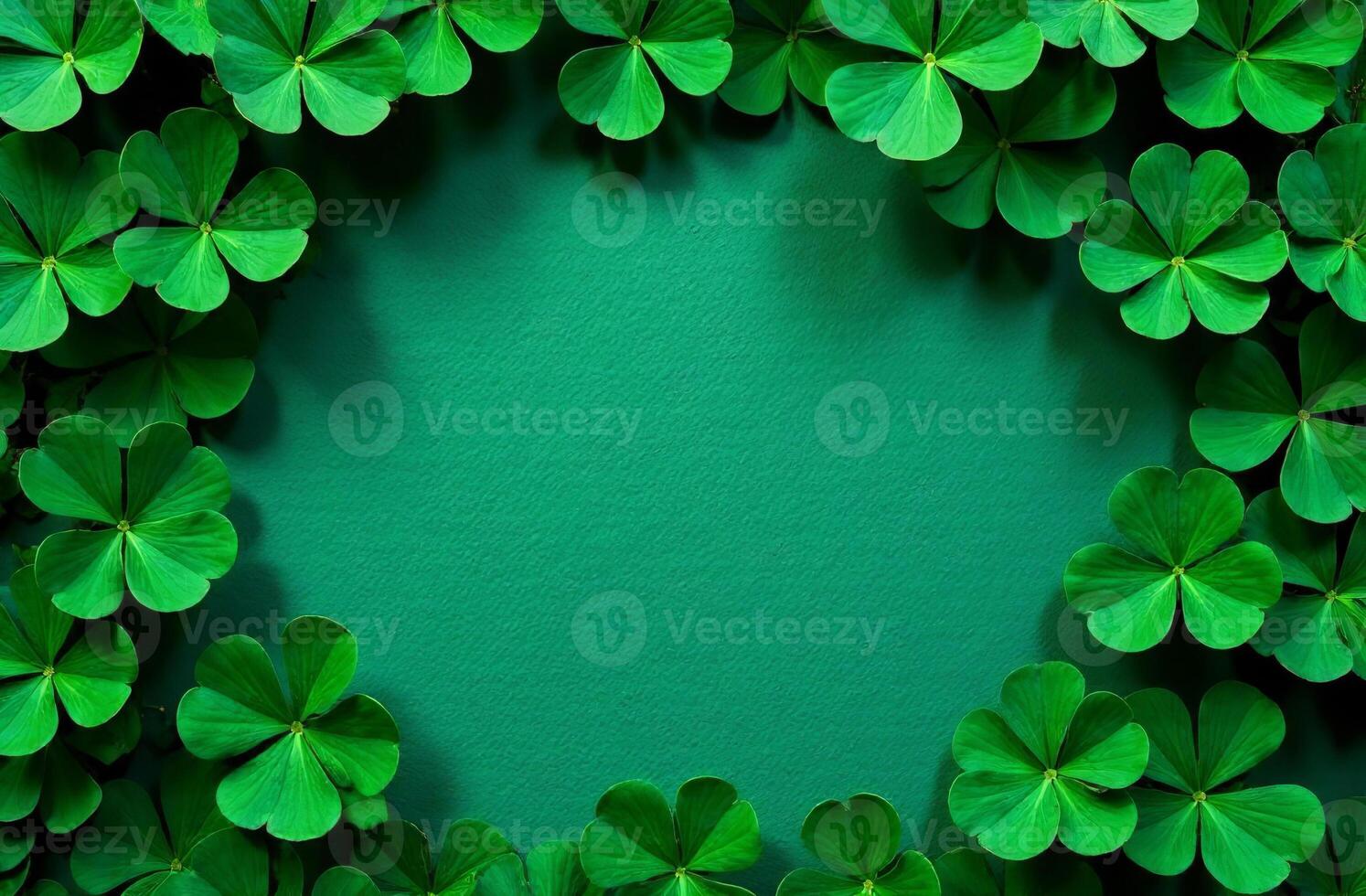 Green agreeable background St. Patrick's Day card with clover leaf plant photo