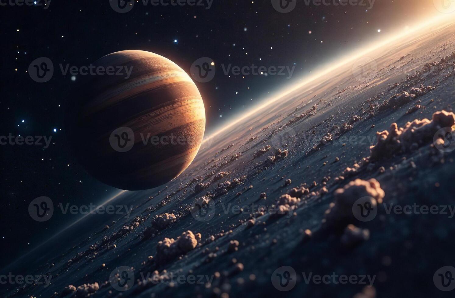 Open space astronomical panorama of stars satellites and planets photo
