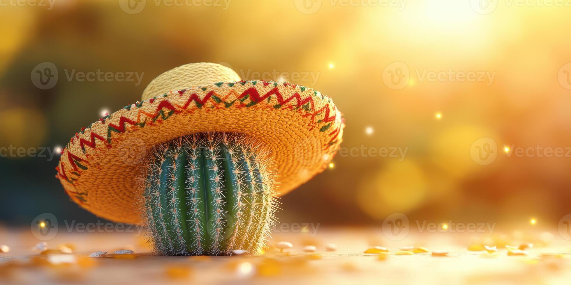 Cactus wearing a sombrero basking in warm sunlight during a vibrant outdoor setting photo