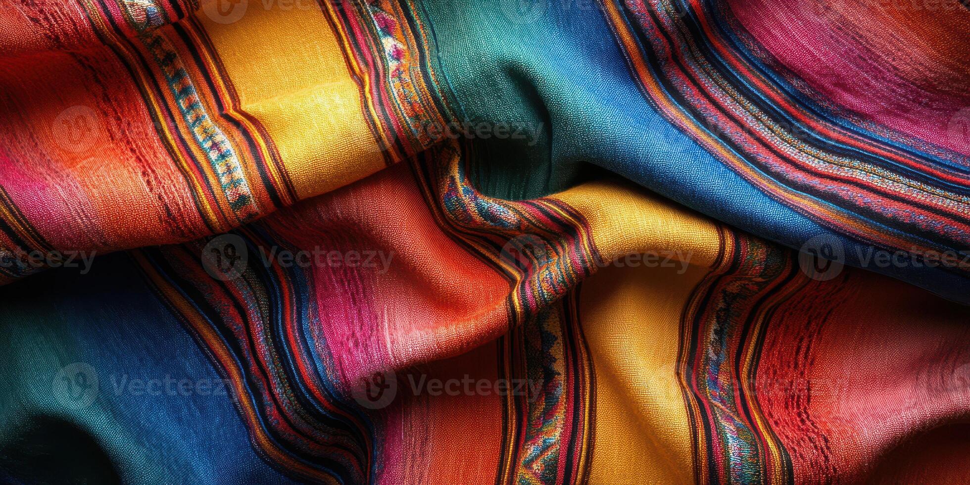 Colorful woven textile featuring intricate patterns and vibrant hues from a local artisan market photo