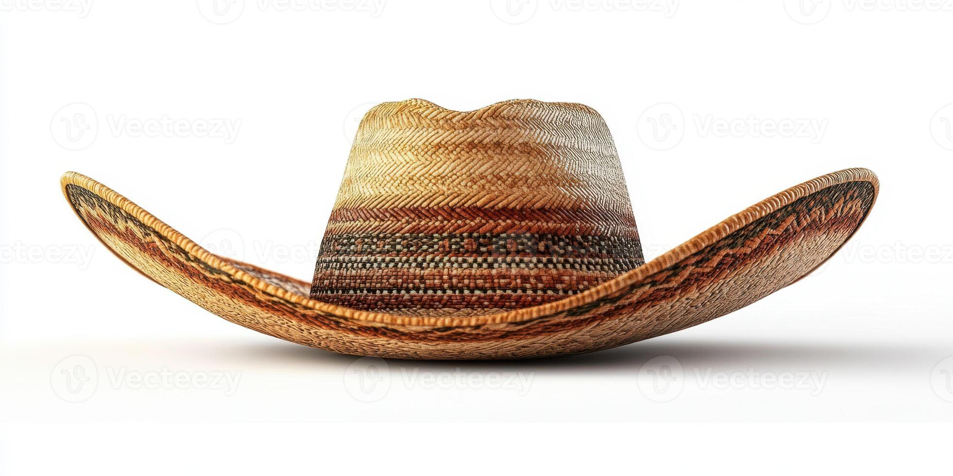 Classic straw cowboy hat with intricate patterns on display against a clean background, emphasizing its unique design and texture photo