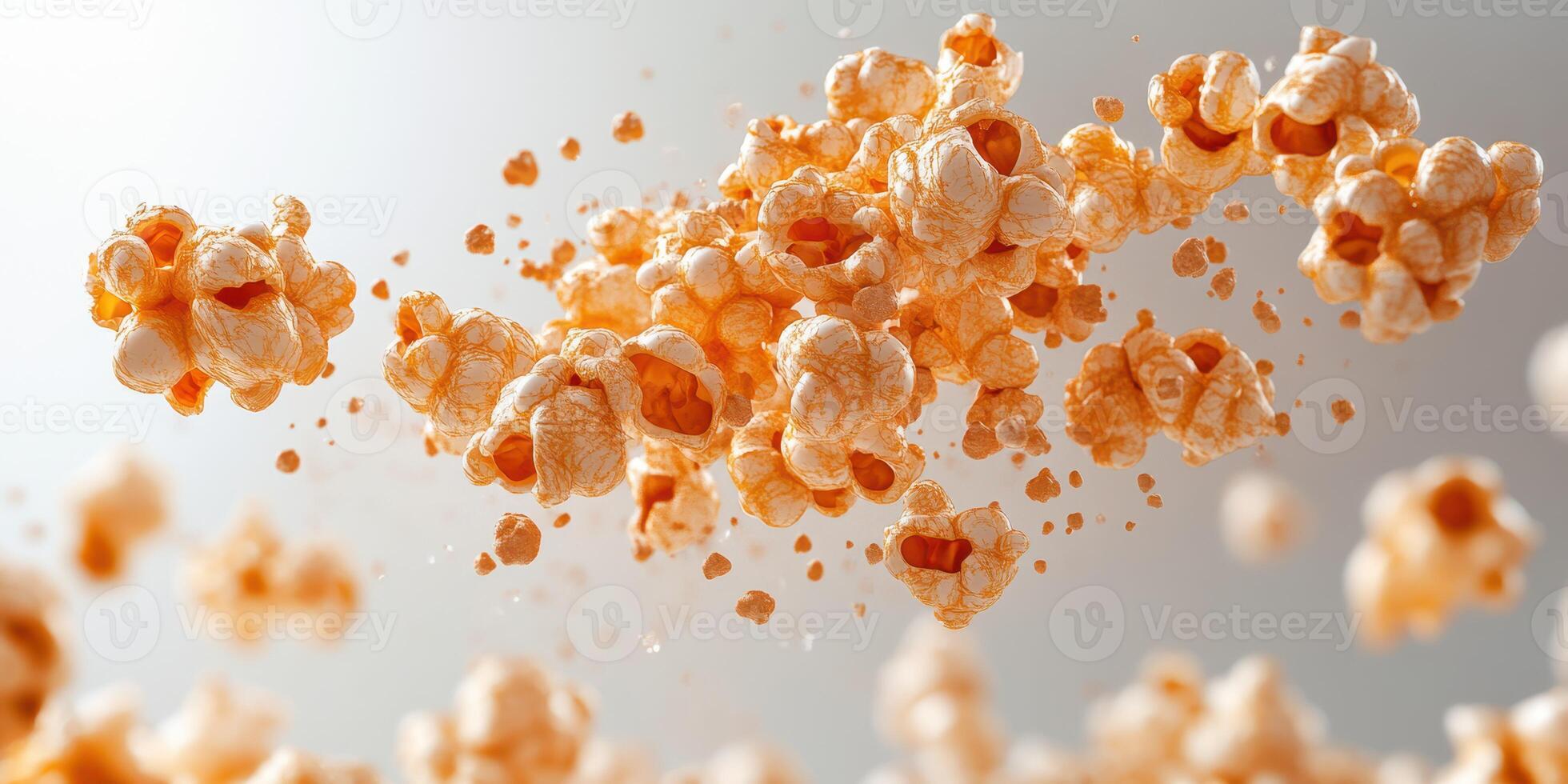Delicious popcorn kernels floating in the air create a fun and lively atmosphere at a movie night photo