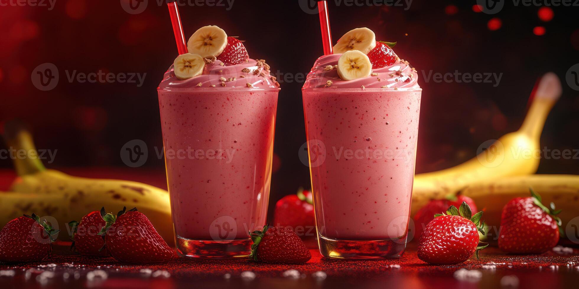 Delicious strawberry banana smoothies served with fresh fruits in a vibrant setting photo