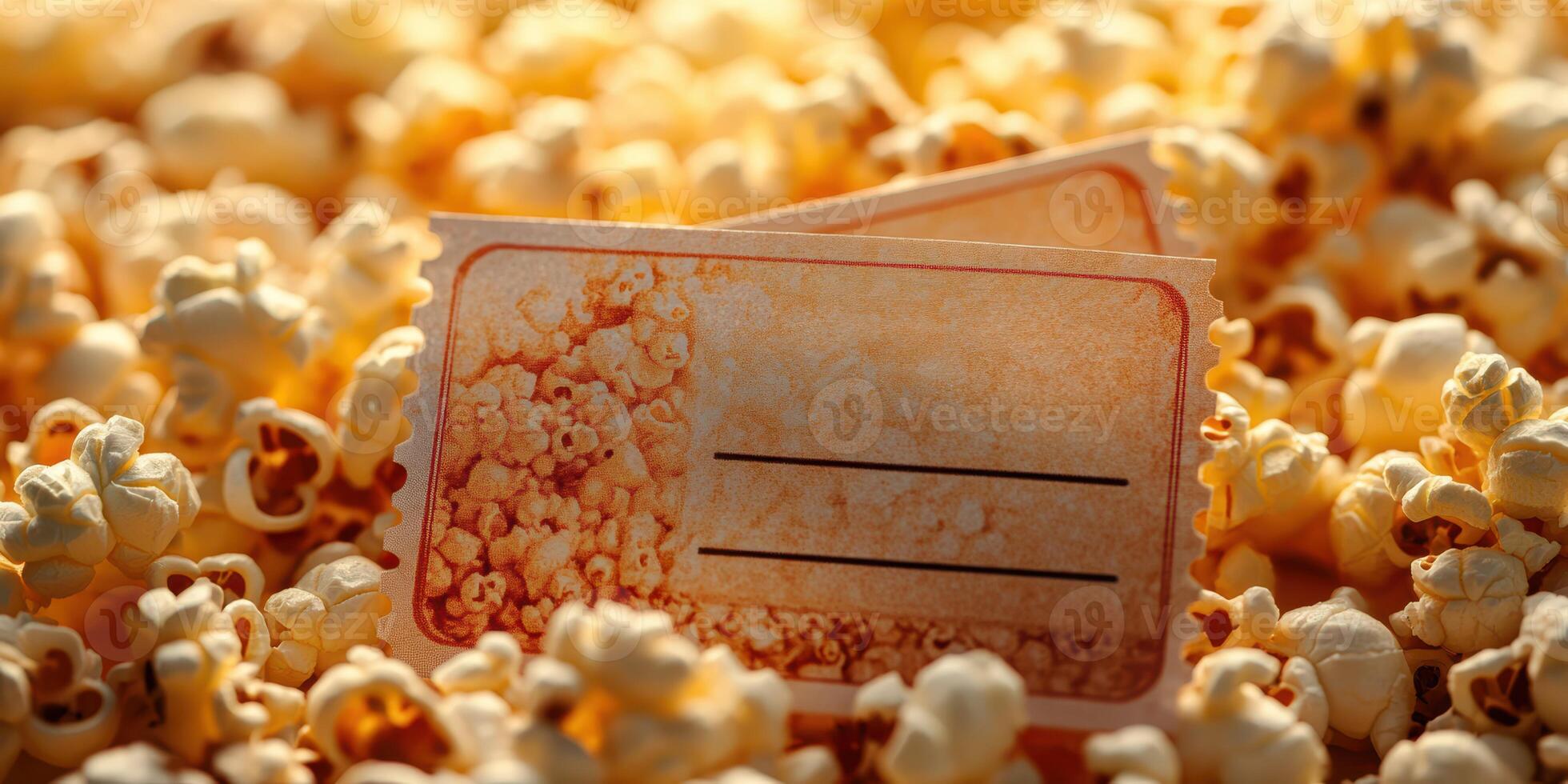 Tickets resting among fresh popcorn highlight a festive atmosphere at a local movie theater during the evening rush photo