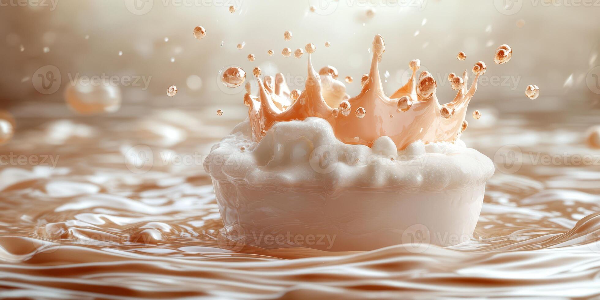 Splashes of cream create a mesmerizing crown in a pool of liquid photo