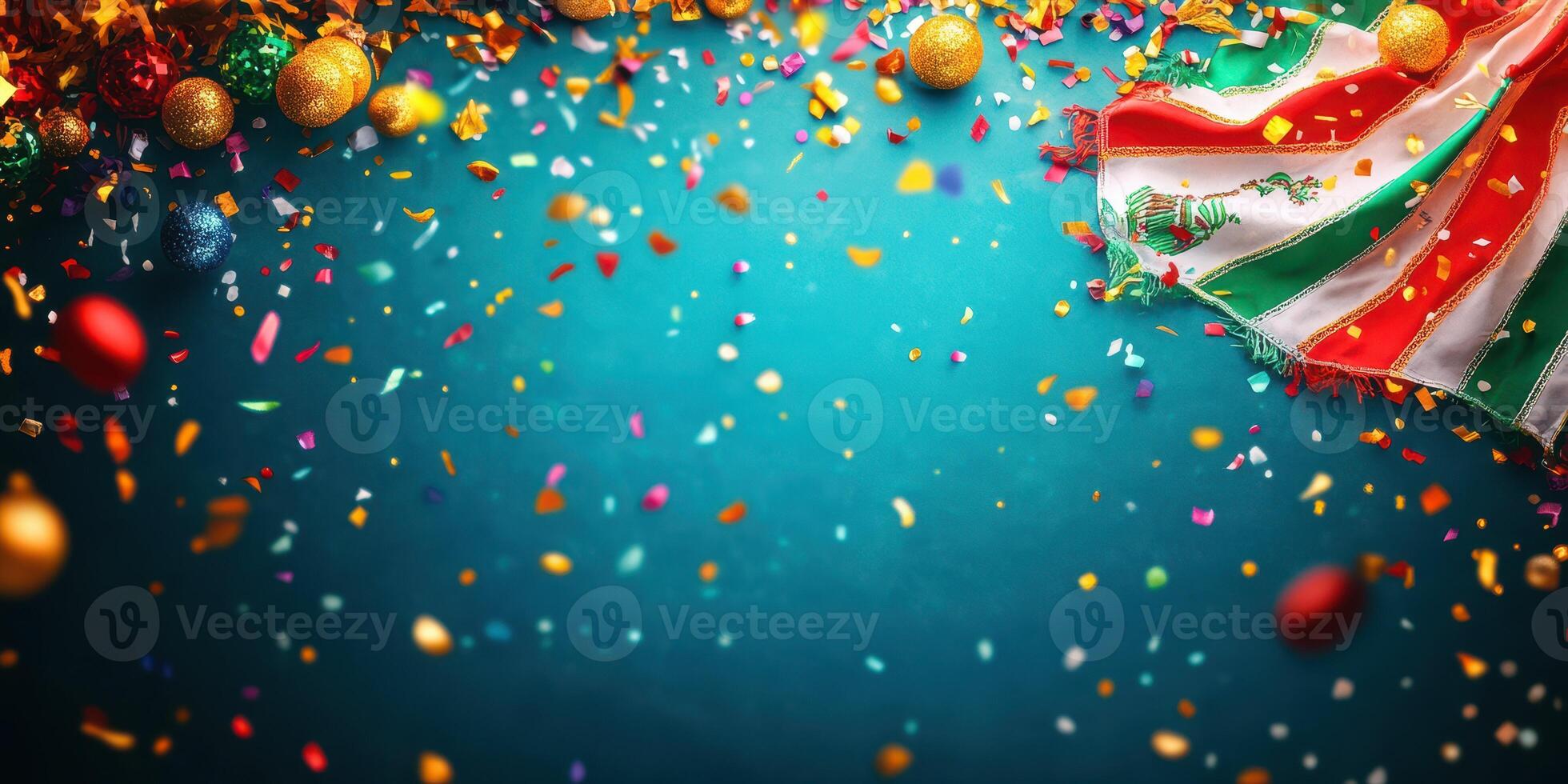 Colorful confetti and festive decorations create a vibrant atmosphere for celebrations during a joyful party photo
