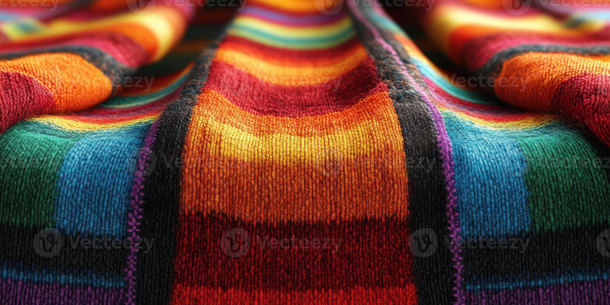 Colorful textile fabric displaying intricate woven patterns and vibrant colors crafted in a traditional style photo