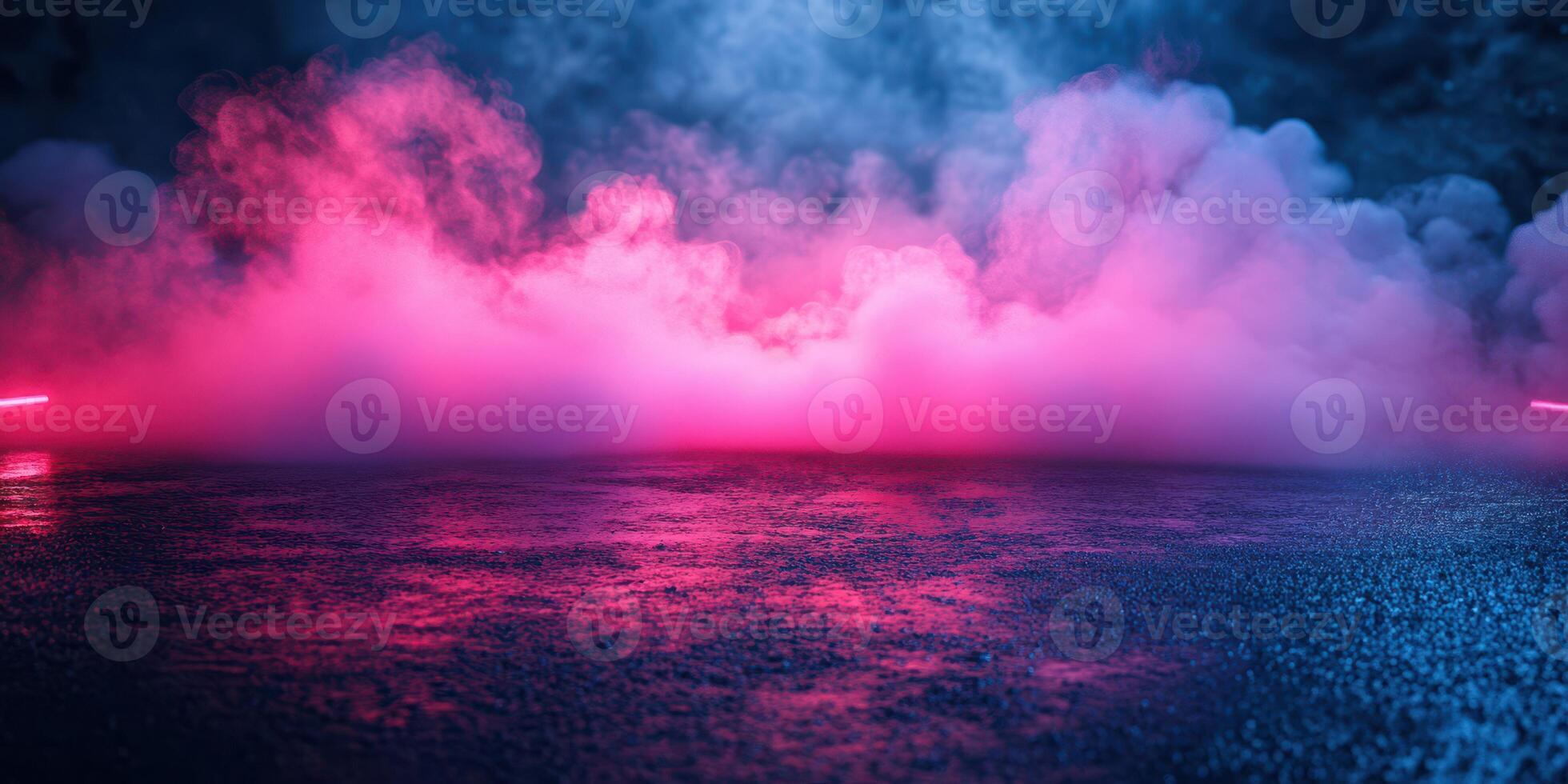 Vibrant fog creates an atmospheric effect in a colorful urban setting at night photo
