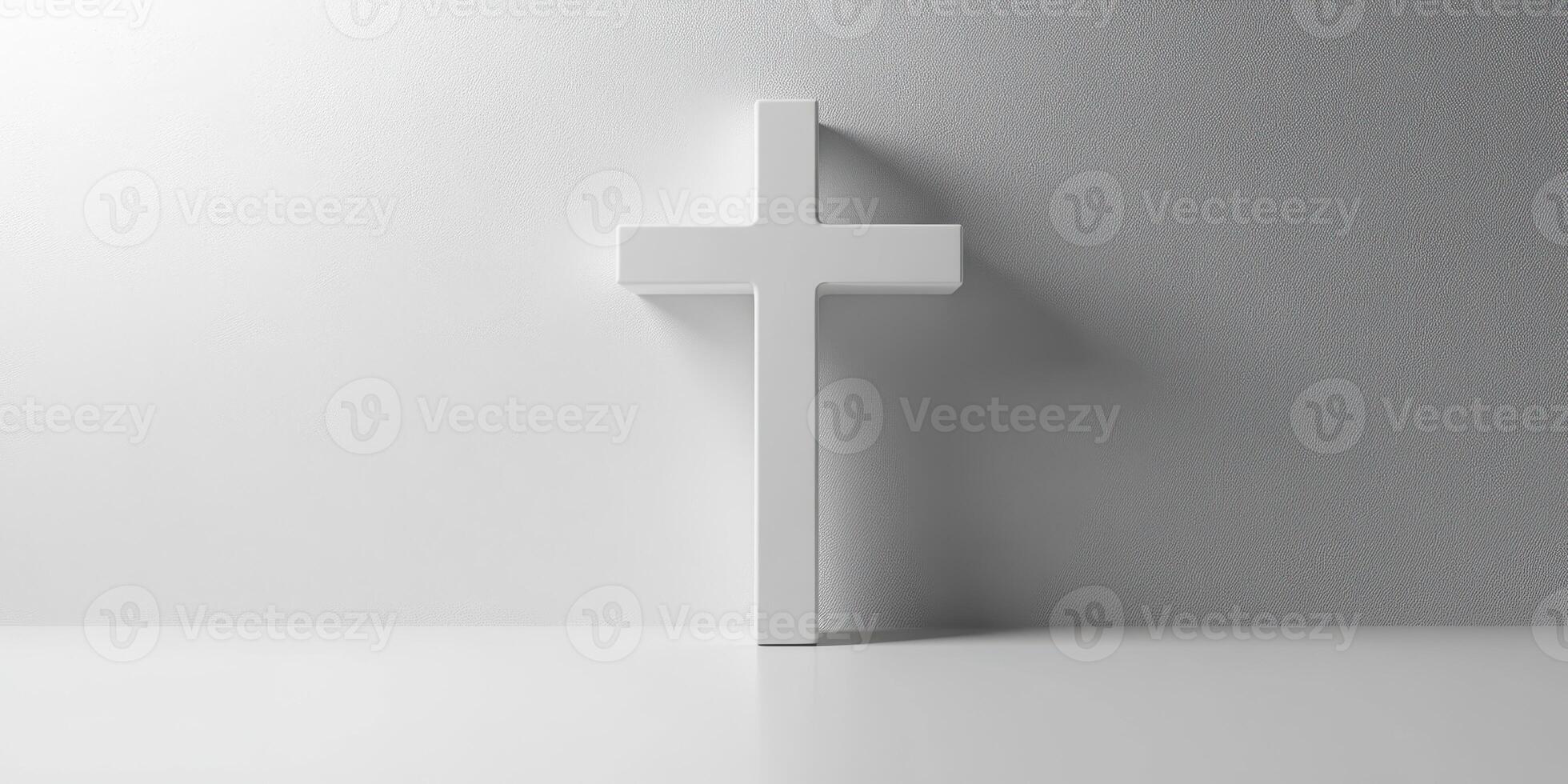 White cross standing against a minimalistic gray background highlighting simplicity and spirituality in modern design photo