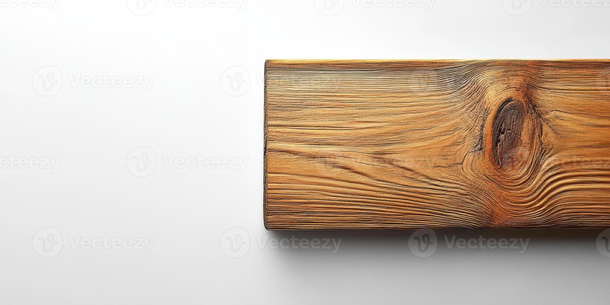 Close-up view of a textured wooden plank on a light background showcasing natural patterns and grains photo
