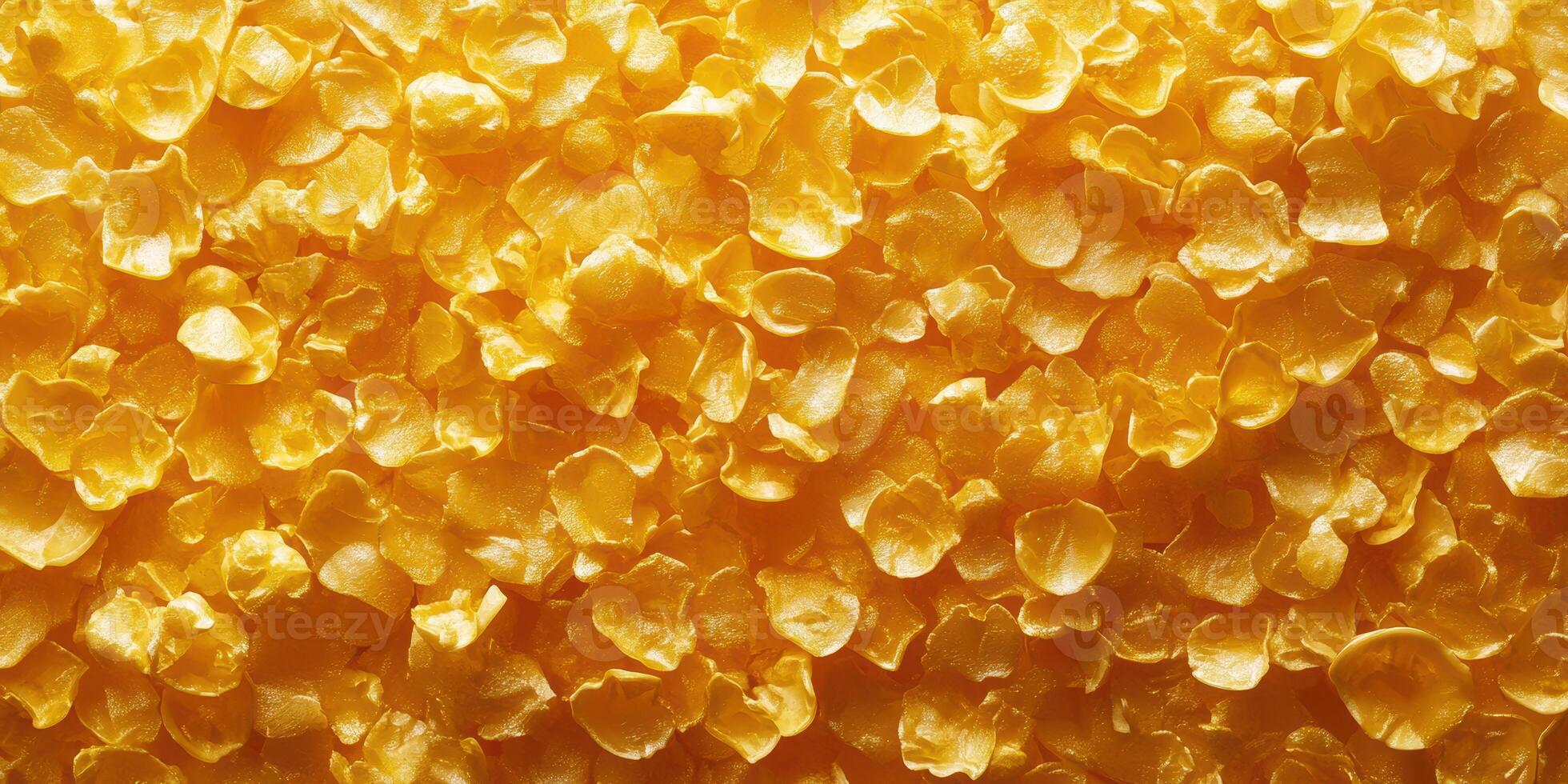 Bright and vibrant yellow corn kernels spread out on a surface, showcasing their rich color and texture under natural light photo