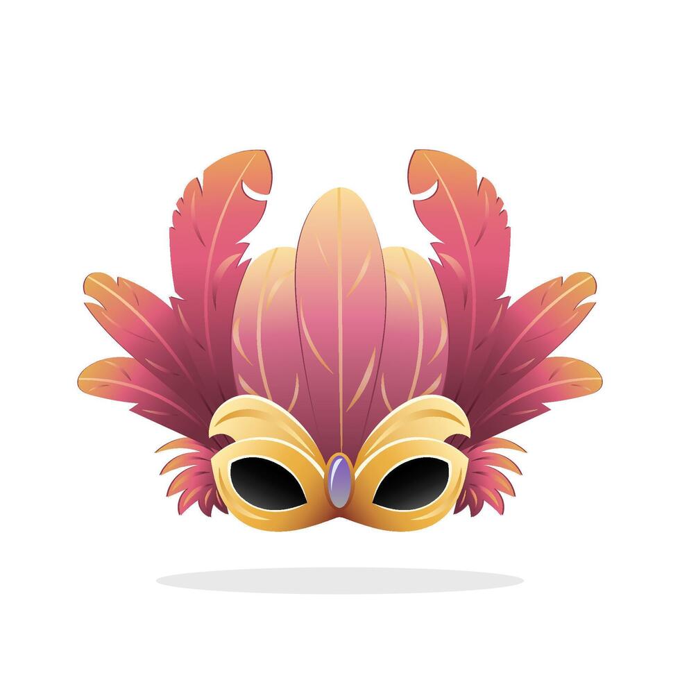 Carnival mask with pink and yellow feathers, isolated on white background vector