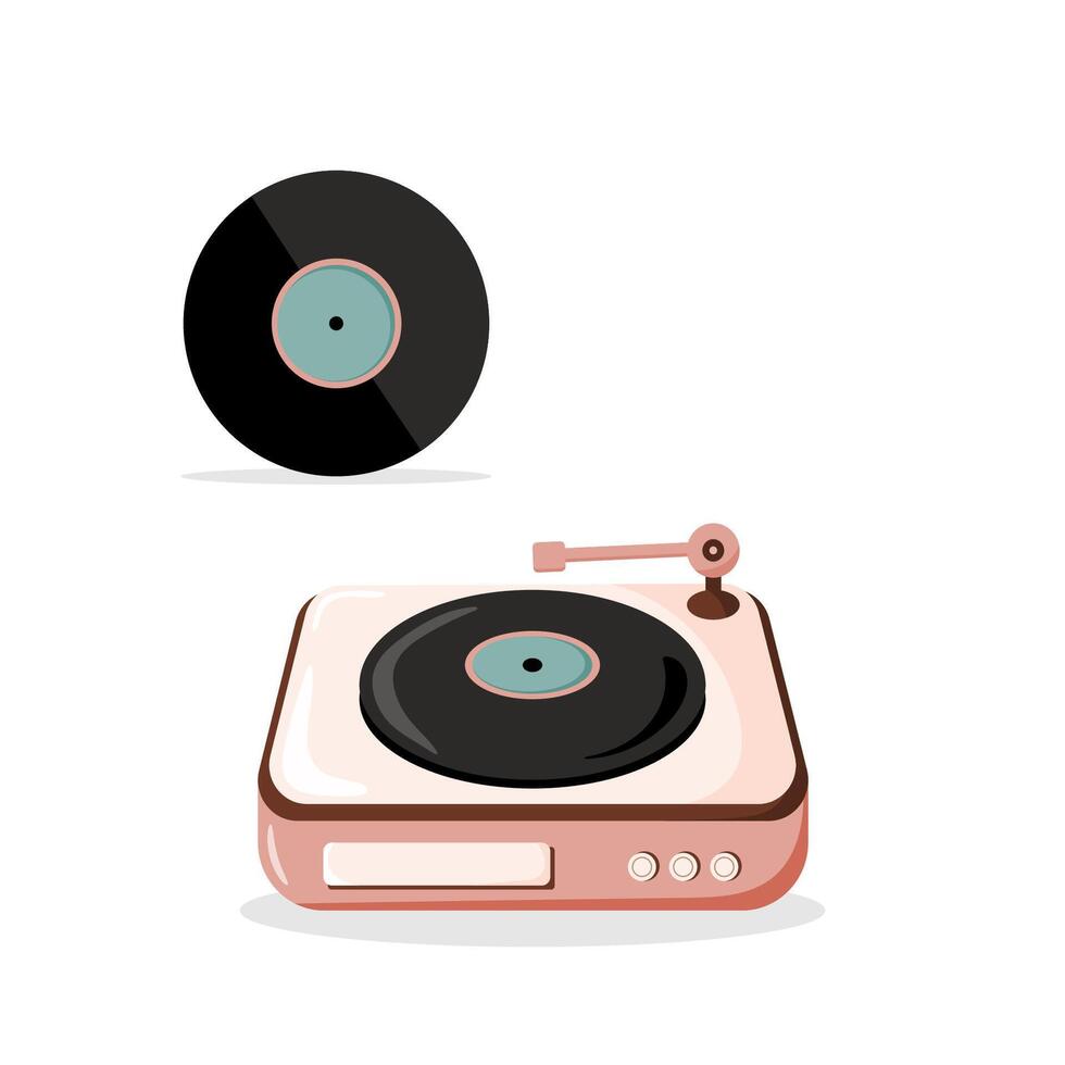 Retro vinyl player with record illustration, isolated on white background vector