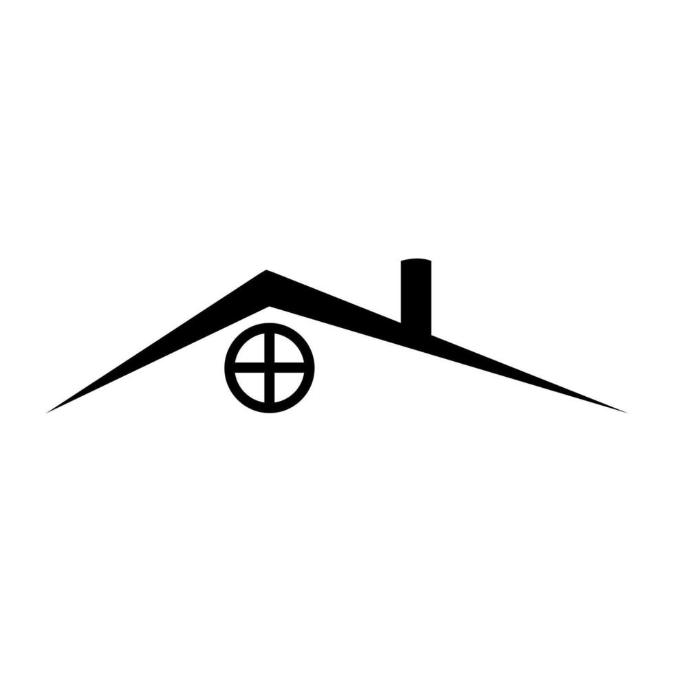 Black Silhouette House Roof with Chimney and Round Window vector