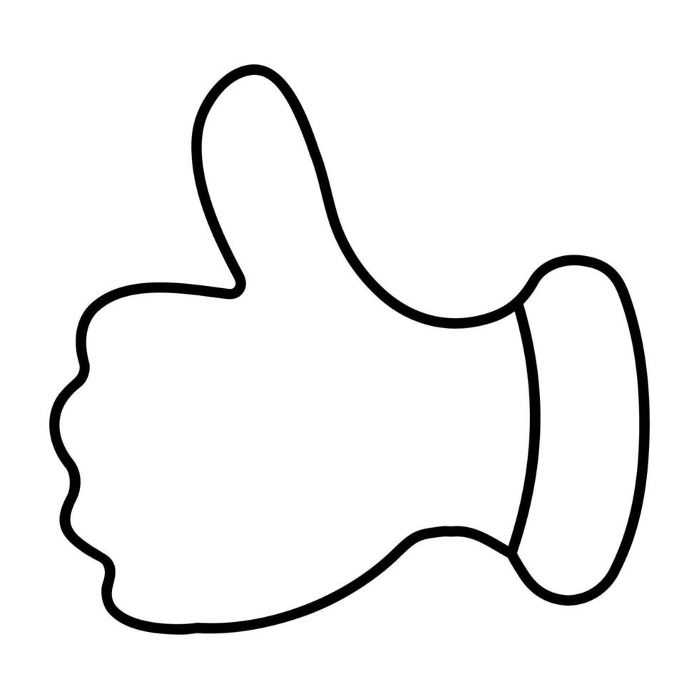 Cheerful Black Thumbs Up Cartoon Positive Sign in Simple Outline vector