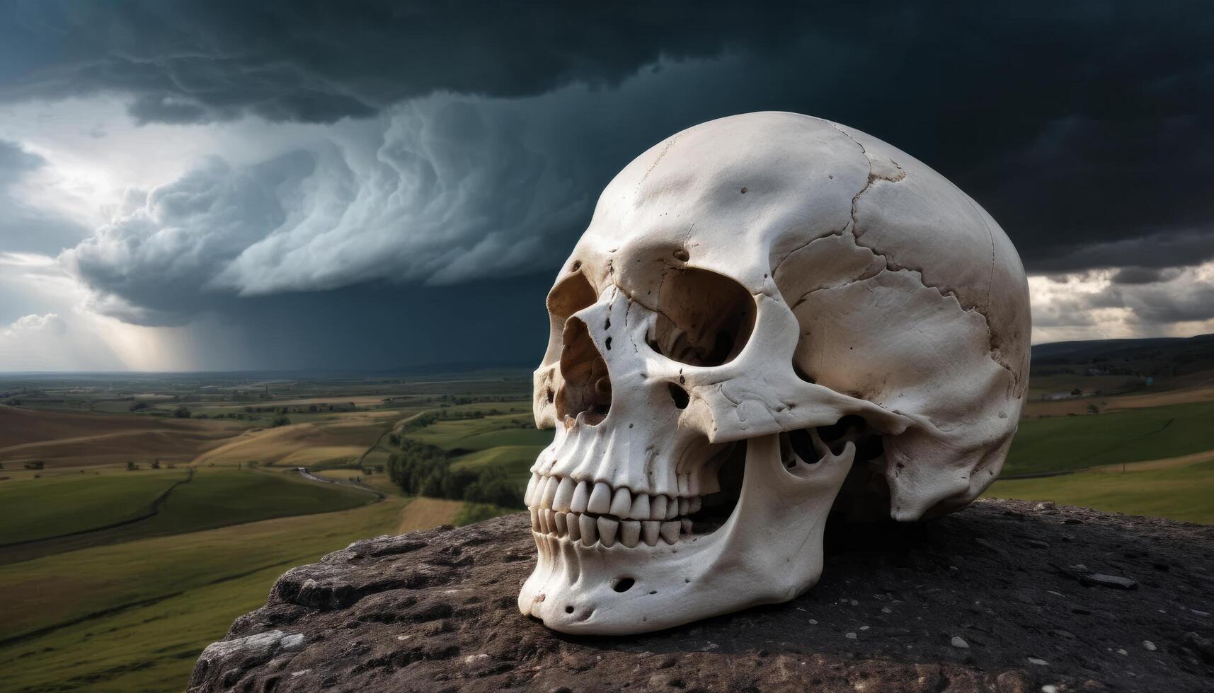 Skull On Rock During Stormy Weather Landscape photo