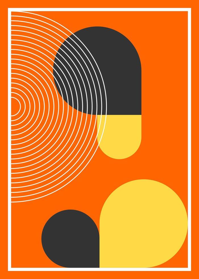 Geometric design posters, template, layout with primitive shapes elements. Bauhaus retro pattern background, abstract circle, triangle and square vector