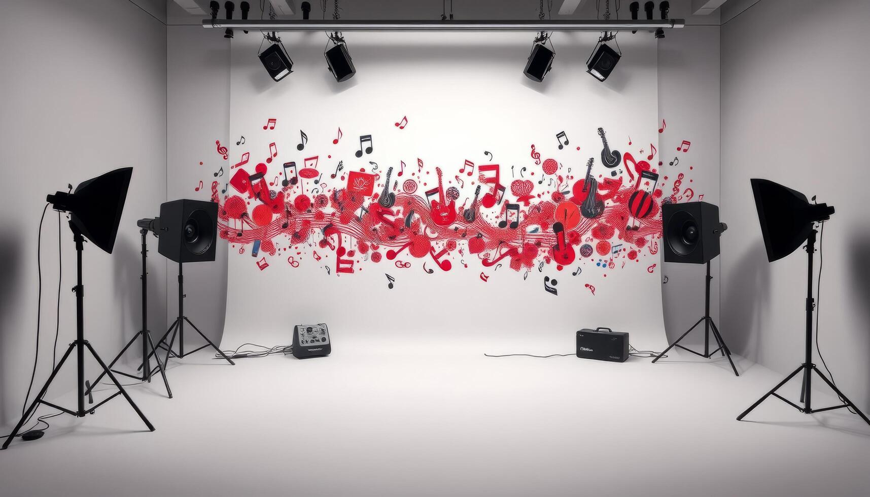 Red Music Notes Burst Studio Photography Setup photo