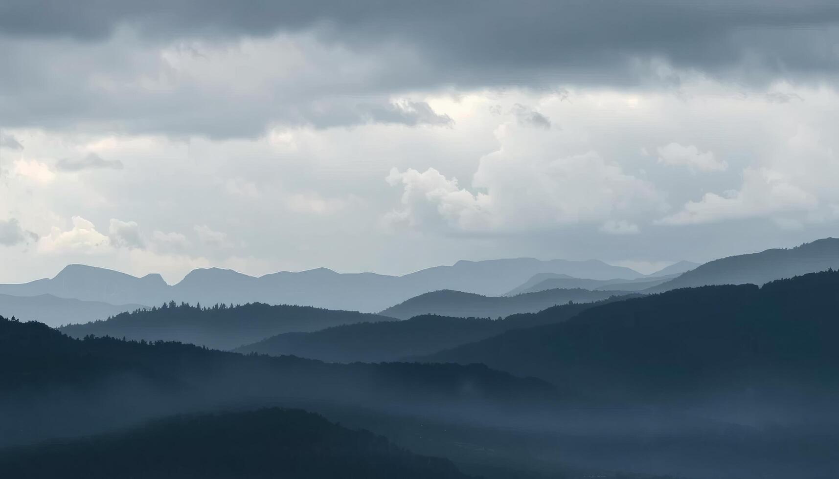 Misty Mountain Range Panorama In Soft Light photo