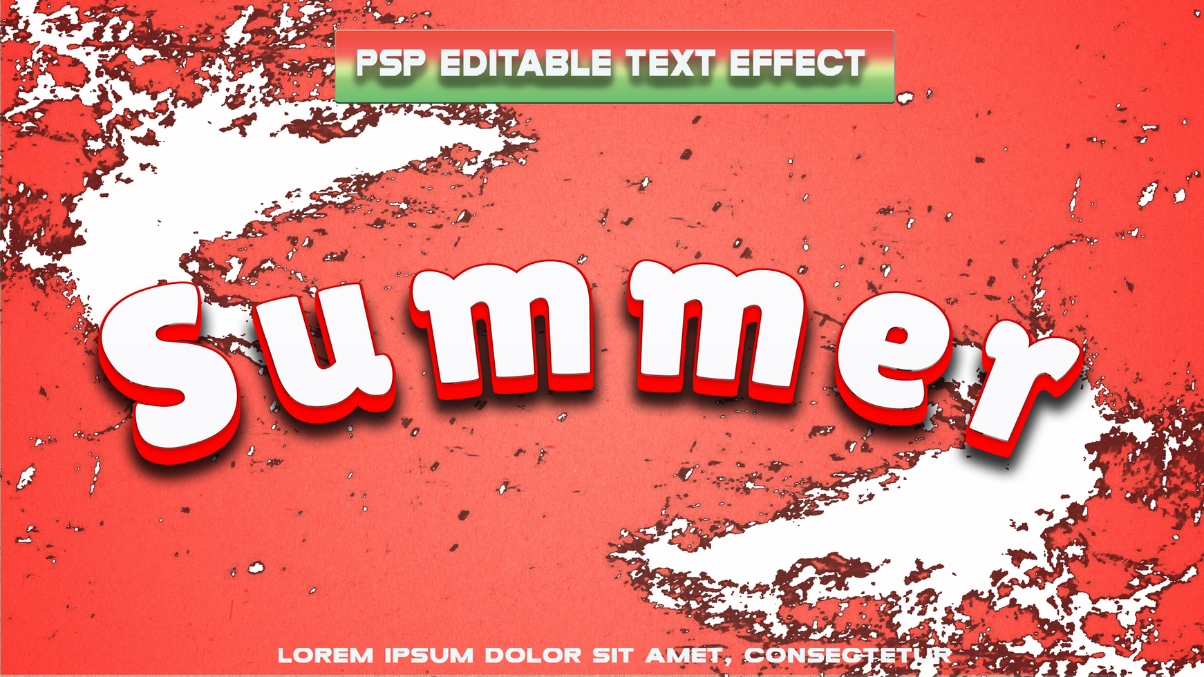 Red summer letters with water style background psd