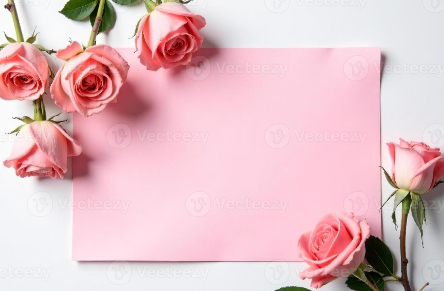 Postcard copyspace fair for text pink background with flowers March 8 photo