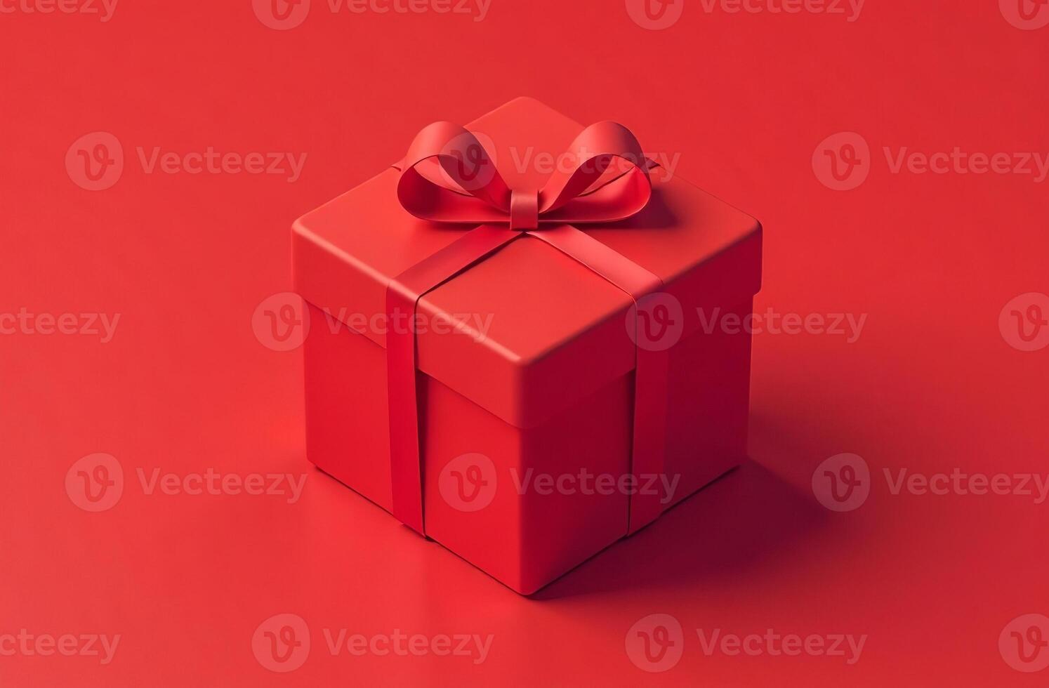 Red Gift nice Box with Ribbon Standing on red Background photo