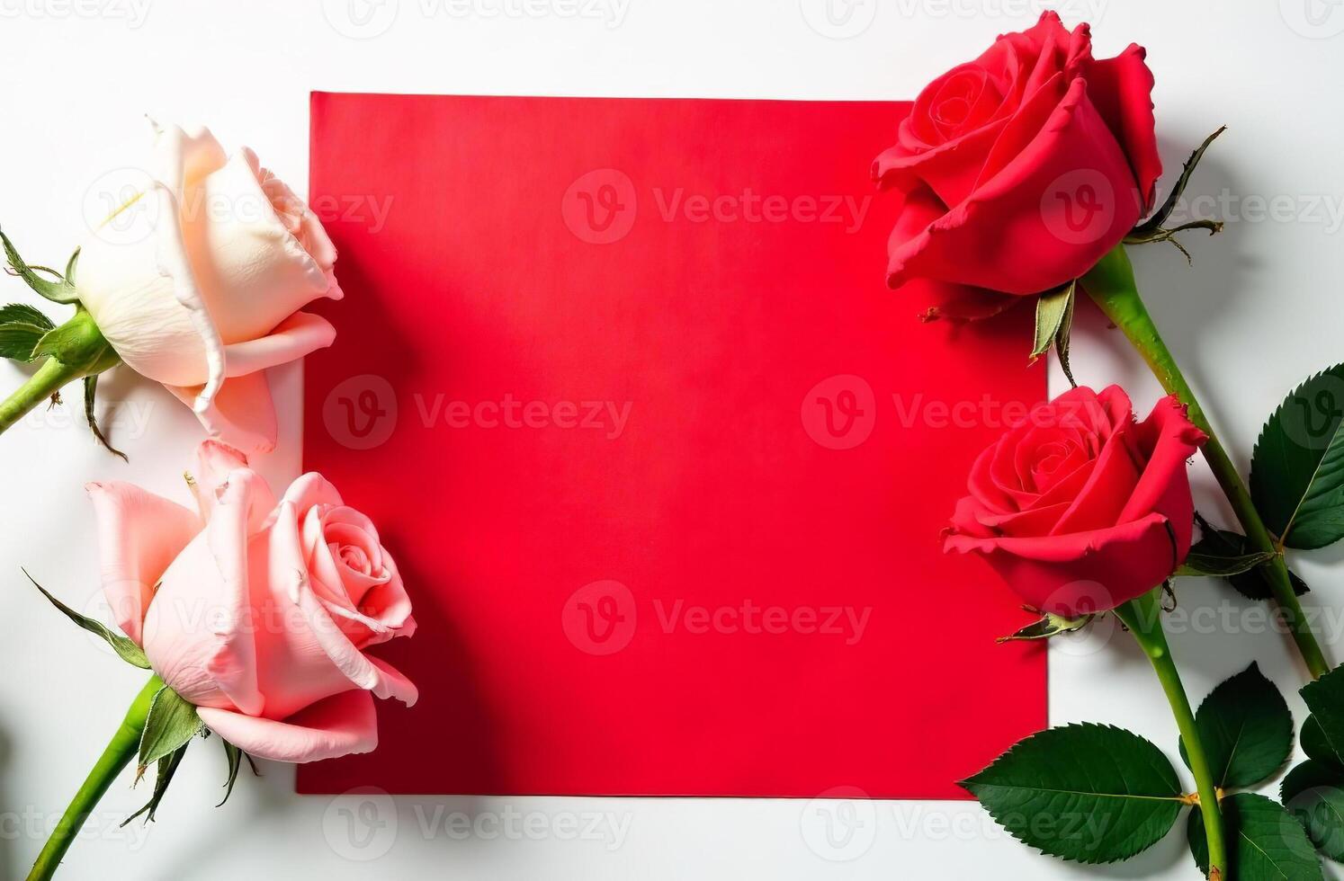 Postcard copyspace for lovely text red background with flowers March 8 photo