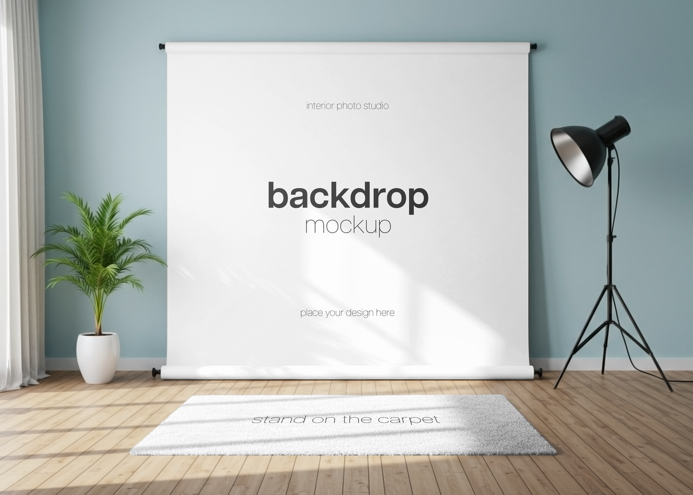 Interior Photo Studio with Backdrop and Carpet Mockup psd