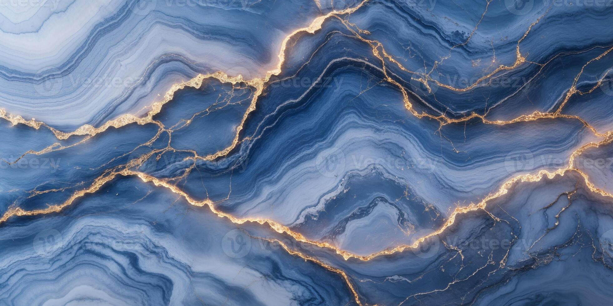 Abstract blue marble texture with gold veins and depth effect photo