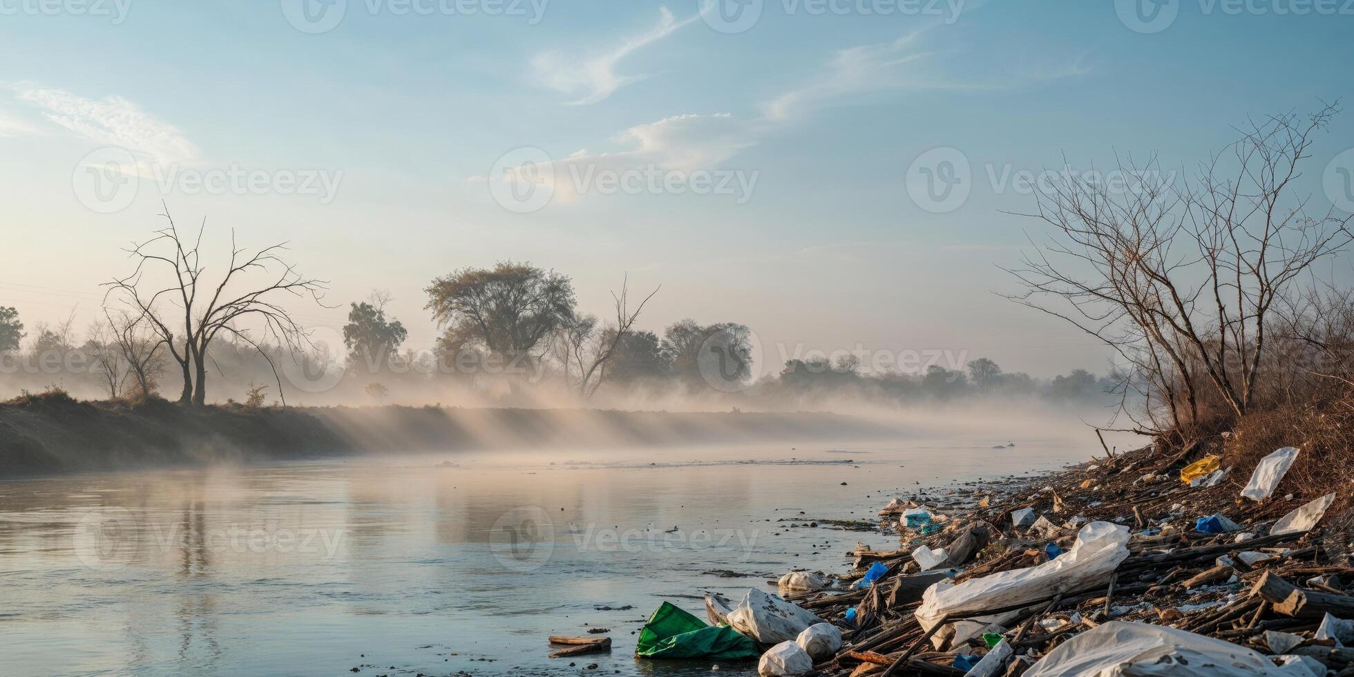 Impact of Pollution on River Ecosystems in Afternoon Light photo