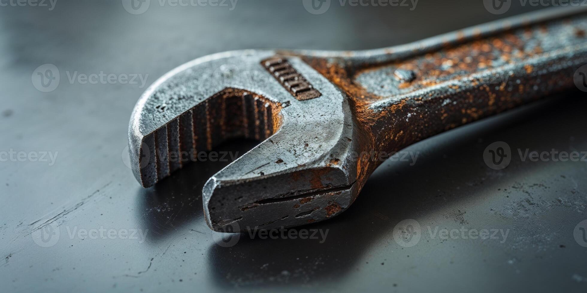 A rusty wrench on a black surface photo